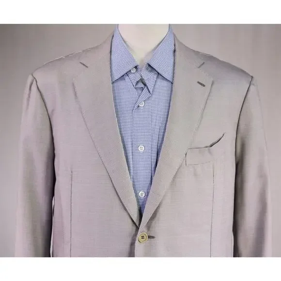 Gi Capri Napoli Gray/Pearl Woven Silk-Wool 2-Btn Handmade Sportcoat Blazer 44R